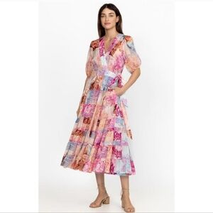 EUC Johnny Was Jade Annalise Patchwork Midi Dress Pink Multi Size S